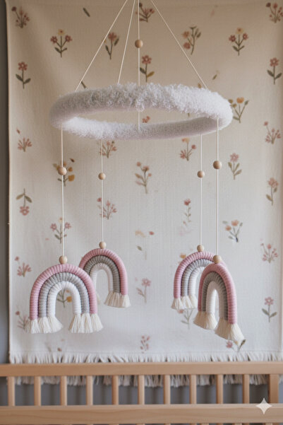 Nilsu Tasarım Makrome - Bebek Beşik Dönencesi - Bebek Mobile - Bebek Odası Dekor