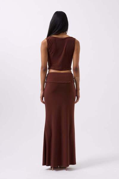 Maxi modena Fold Waist Detail Maxi Brown Skirt