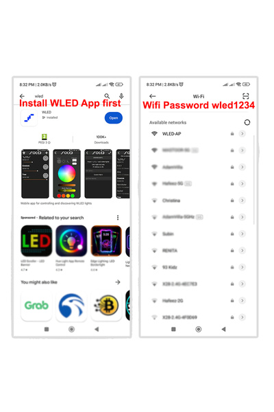 Generic ESP32 Development Board, ESP32 Terminal GPIO Expansion Board, WS2812B RGB led Strip, WLED Controller