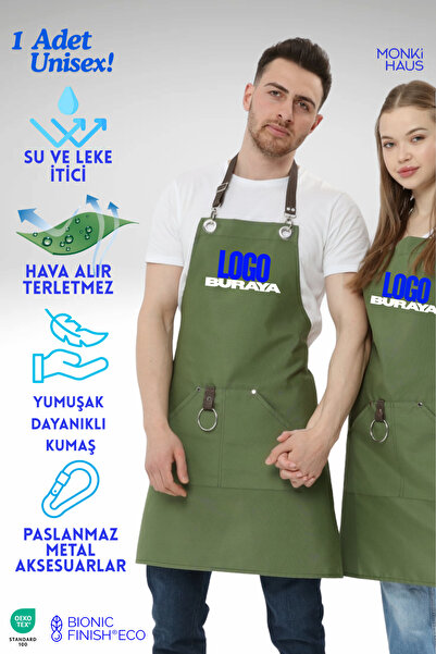 Monki Haus مريلة مقاومة للماء والبقع مع شعار مطرز خاص بالشركات، مناسبة للمقاهي والحلويات والمطابخ والشيفين ومحلات الزهور