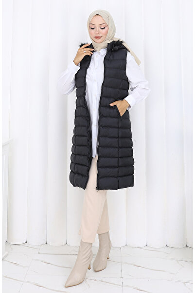 sefamerve Φουσκωτό γιλέκο με κουκούλα 0169A-02 Μαύρο