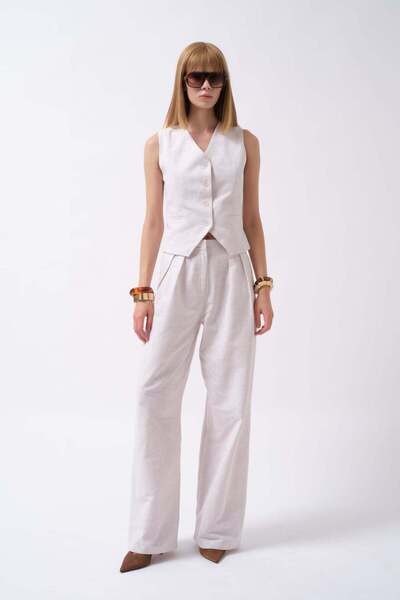 Maxi modena Flato Pocket Buttoned White Vest