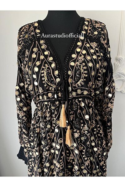 aura studio İthal İşlemeli Uzun Abiye Elbise