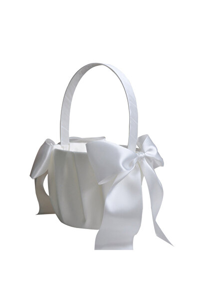 choice2 سلة زهور بيضاء مزينة بفيونكة بيج، سلة زفاف بسيطة مزينة باللؤلؤ، هدية ...