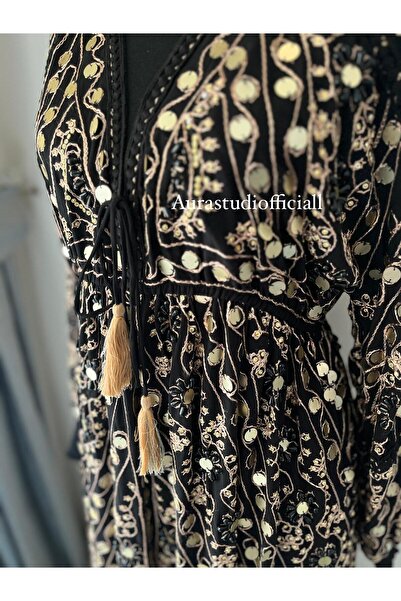 aura studio İthal İşlemeli Uzun Abiye Elbise