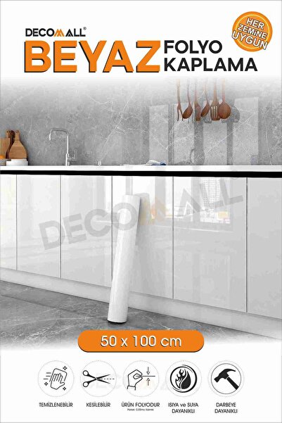 DECOMALL 50 X 100 Bela folija za podove i ormariće, sjajna bela samolepljiva