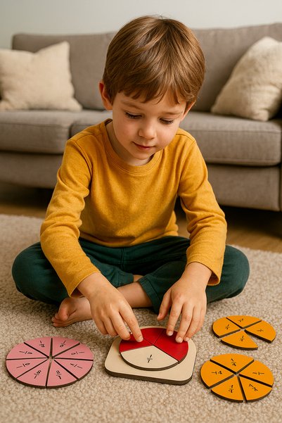 turuncufabrika Wooden Fraction Set - Elementary School Math Lesson Fraction Set - Educational Montessori Learning Toys