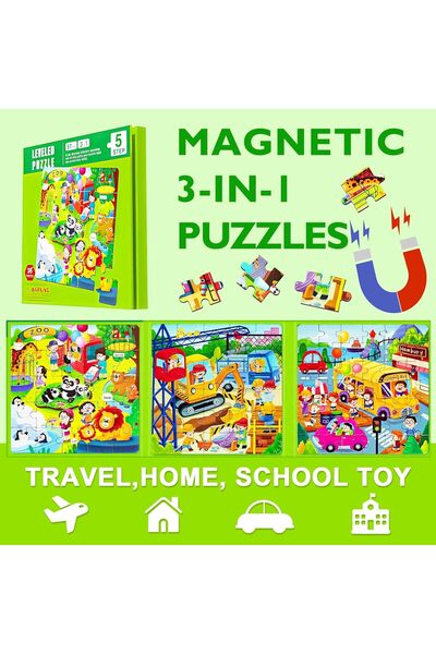 Picodino Magnetic puzzles for children aged 4 to 8, 3 in 1 puzzle book