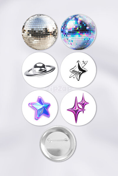ZipZap Disko Topu Y2k Chrome Şekiller Grunge Temalı Çanta Süsü Rozet İğneli B...