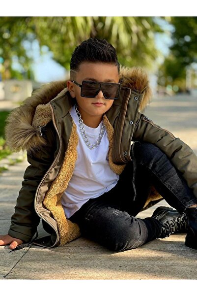 tunay moda Fur-Lined Coat with Detachable Hood