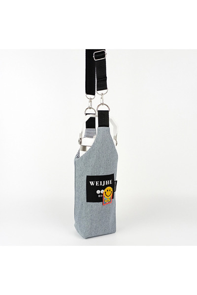 woodycord El Yapımı U Model Gri Kot Smiley Termos Kılıfı iceflow 0,89