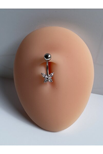 kurukafagift Çelik Göbek Piercing Minik Kelebek Zirkon Taşlı