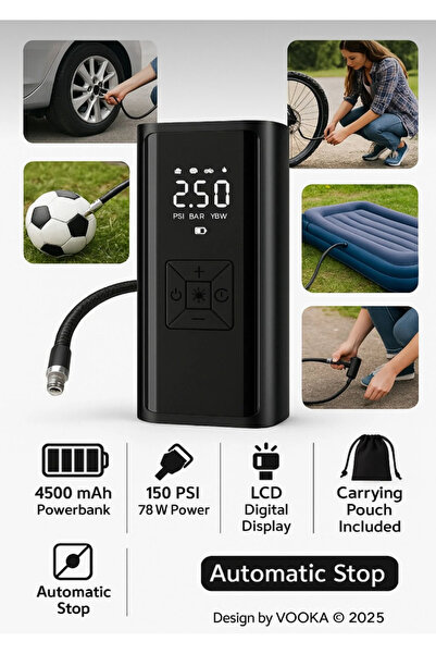 EMİN ENSAR HOME taşınabilir dijital hava pompası, güçlü 150 PSI basınç ve4500...