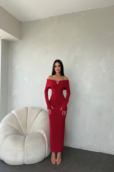 kamacibutik Φόρεμα με λεπτομέρεια στο στήθος με γιακά Madonna