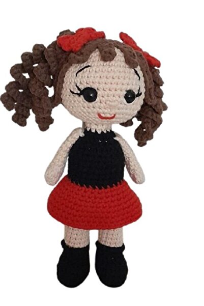 OYUNCAKPARK Kırmızı Siyah Öğrenci Kız Bebek Amigurumi Organik Anahtarlık Oyuncak