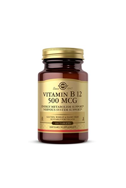 Solgar فيتامين ب12 ٥٠٠ ميكروغرام - ١٠٠ قرص - نباتي، خالي من الغلوتين، خالي من...