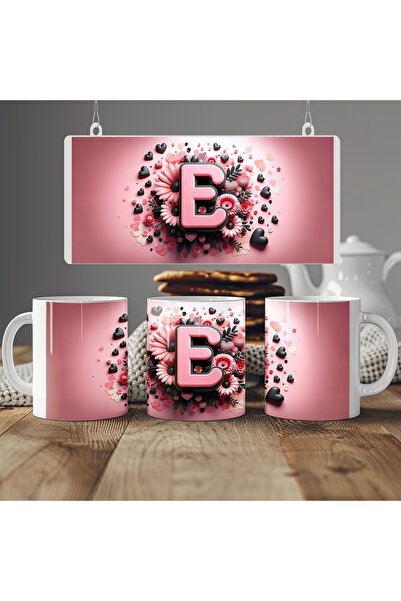 Beramussa كوب بحرف أولي، كوب مطلي بالكامل بألوان وردية مع قلب، هدية للأصدقاء ...