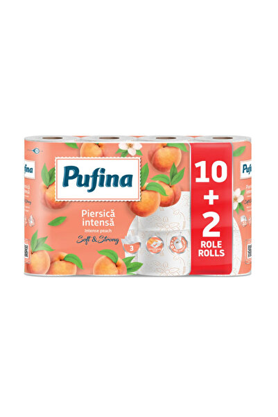 PUFINA Hartie igienica Piersica, 3 straturi, 12 role