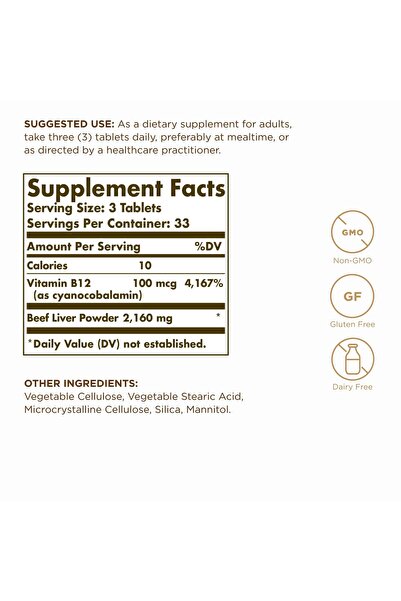 Solgar Desiccated Liver Tablets, 100 Count