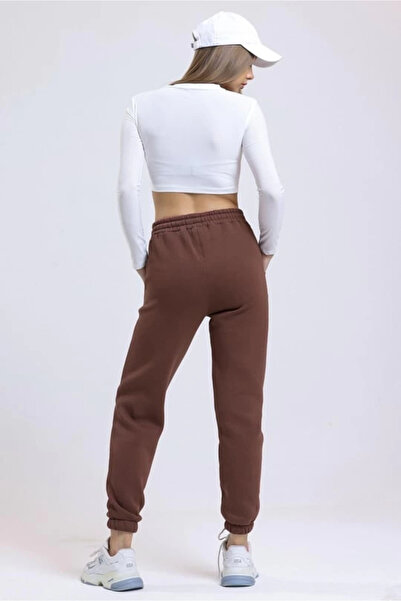 Zerenyus 3 Thread Ribbed Elastic Cuffed Sweatpants Brown