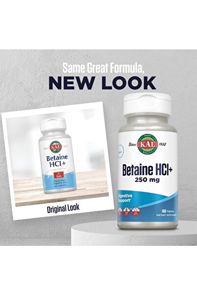 KAL Betaine HCL with Pepsin, 250mg Betaine HCL & 130mg Pepsin, Gluten Free, 100 Rapid Release Tablets