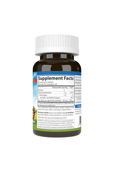 Carlson Chewable Iron, 30 mg, Superior Absorption, Strawberry, 60 Tablets