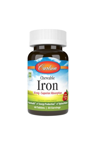 Carlson Chewable Iron, 30 mg, Superior Absorption, Strawberry, 60 Tablets