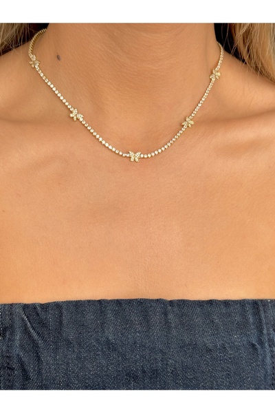 YOUES JEWELRY ÇELİK DÖNMEYEN SU YOLU KOLYE ZİRKON TAŞLI CHOKER