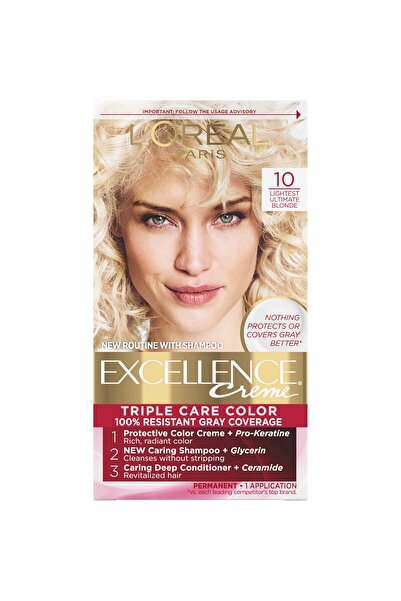 L'Oreal Paris صبغة شعر دائمة من كريم إكسلانس، 10 أفتح لون أشقر نهائي، تغطية ر...