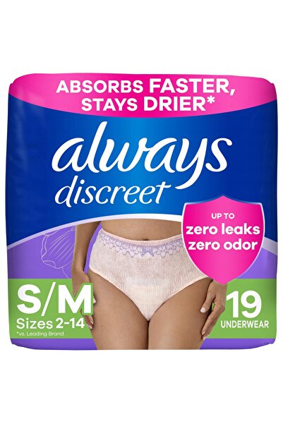 Always Discreet ملابس داخلية للنساء المصابات بسلس البول، مقاس صغير/متوسط، 19 ...