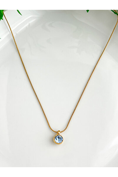 ALEYKA Çelik zincir ile tasarlanmış altın kaplama zirkon taşlı kolye