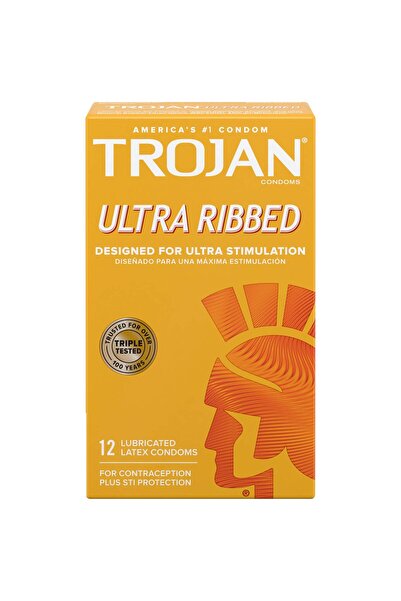 Trojan واقيات ذكرية فائقة الجودة مضلعة ومزلقة، 12 قطعة