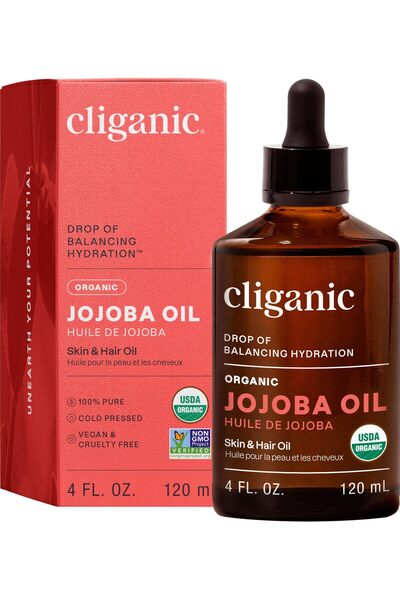 Cliganic زيت الجوجوبا العضوي، 100% نقي ومعصور على البارد (4 أونصة) للوجه والش...