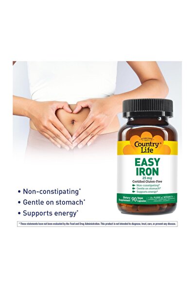COUNTRY LIFE Easy Iron 25mg Capsules - Gentle Non-Constipating Vegan Energy Supplement