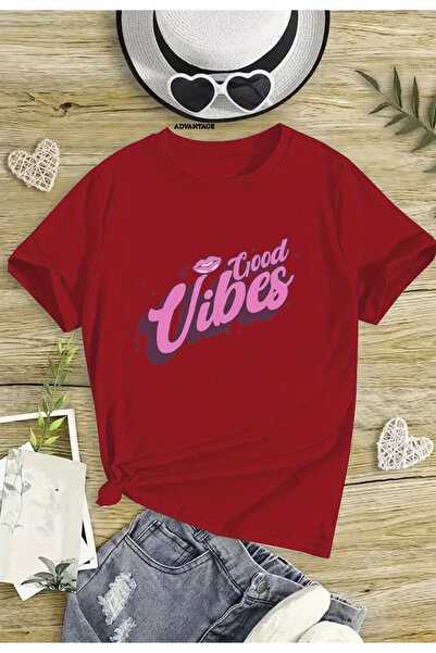 Advantage Παιδικό μπλουζάκι με λαιμόκοψη με στάμπα Good Vibes για κορίτσια