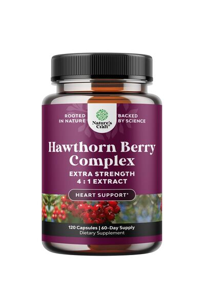 Natures Craft High Strength Hawthorn Berry Capsules with Leaf & Flower Extract - 120 Count