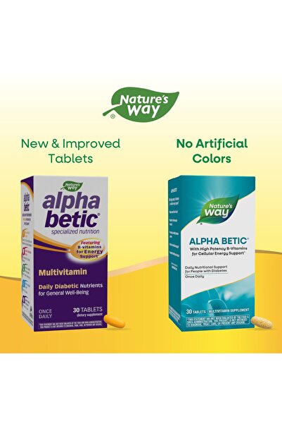 Nature's Way Diabetic Multivitamin with B-Vitamins, Alpha Lipoic Acid, Taurine, Lutein, 30 Tablets