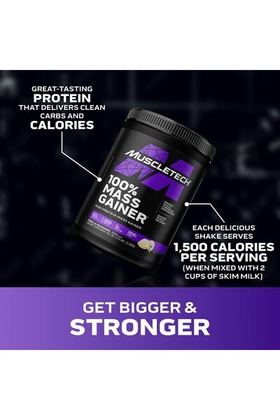 MUSCLETECH High Protein Mass Gainer for Weight Gain & Muscle - Vanilla, 5.15 lb