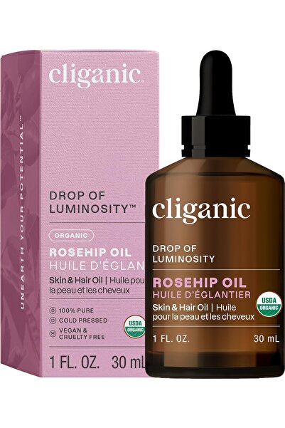 Cliganic زيت بذور ثمر الورد العضوي المعصور على البارد للوجه والبشرة والشعر وا...