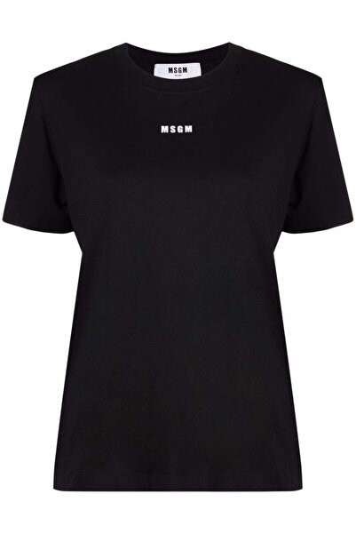 MSGM Tricou negru cu mânecă scurtă și logo