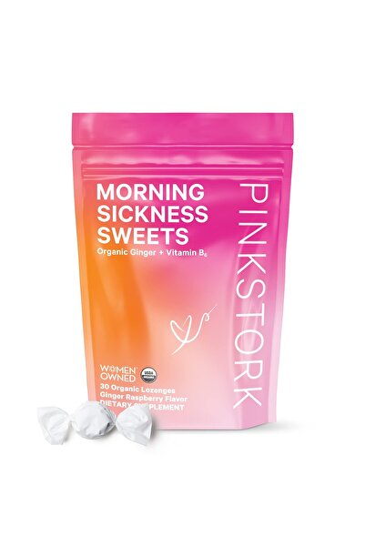 Pink Stork حلوى التوت البري والزنجبيل العضوية للحمل مع فيتامين ب6، 30 قرصًا