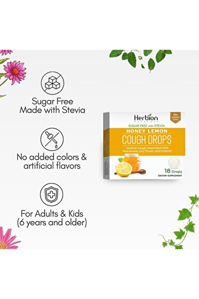 Herbion Naturals Naturals Sugar-Free Cough Drops with Stevia, Honey Lemon (18 Count)
