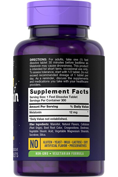 Carlyle Melatonin 12 mg Fast Dissolve 300 Tablets, Natural Berry