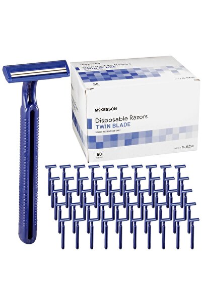 MCKESSON Disposable Razors [50 Count] - Twin Blade Bulk for Men & Women