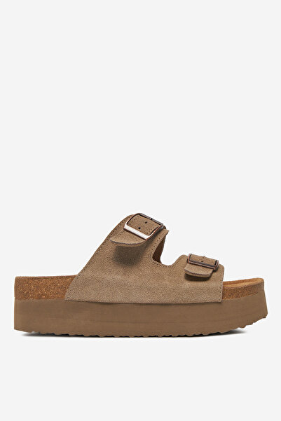 DeeZee Γυναικείες Δερμάτινες Σαγιονάρες Χαμηλή Καφέ Πλατφόρμα 39