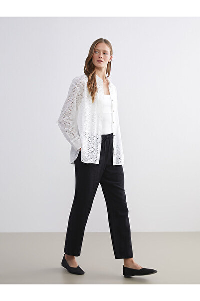 LC Waikiki Lcw Comfort Black Seersucker Straight Pants with Nevavm Difference