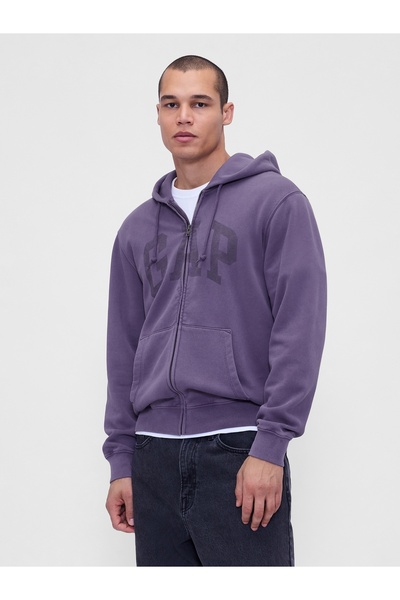 GAP Erkek Mor VintageSoft Arch Logo Tam Fermuarlı Sweatshirt