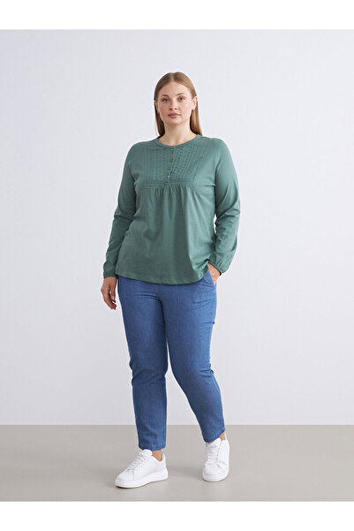 LC Waikiki Pantaloni de damă din denim Carrot Fit cu talie elastică albastră