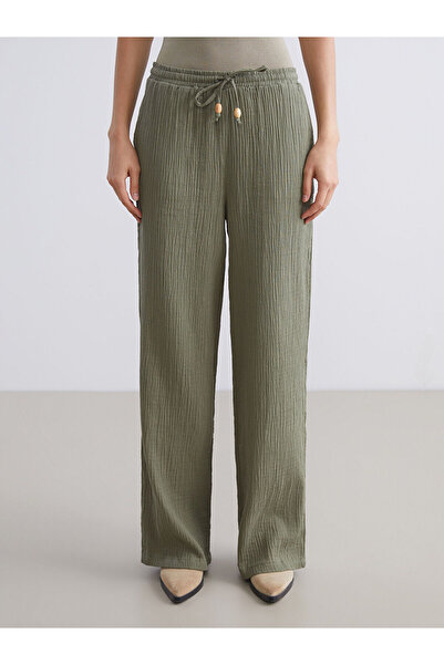 LC Waikiki Peak New Season Plus Size Elastic Waist Textured Muslin Women's Trousers