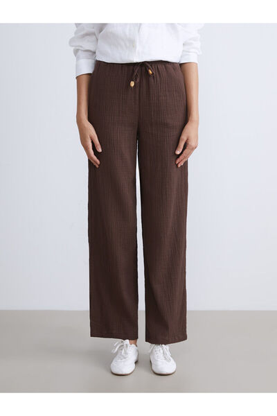 LC Waikiki Vizyon New Season Plus Size Elastic Waist Textured Muslin Women's Trousers